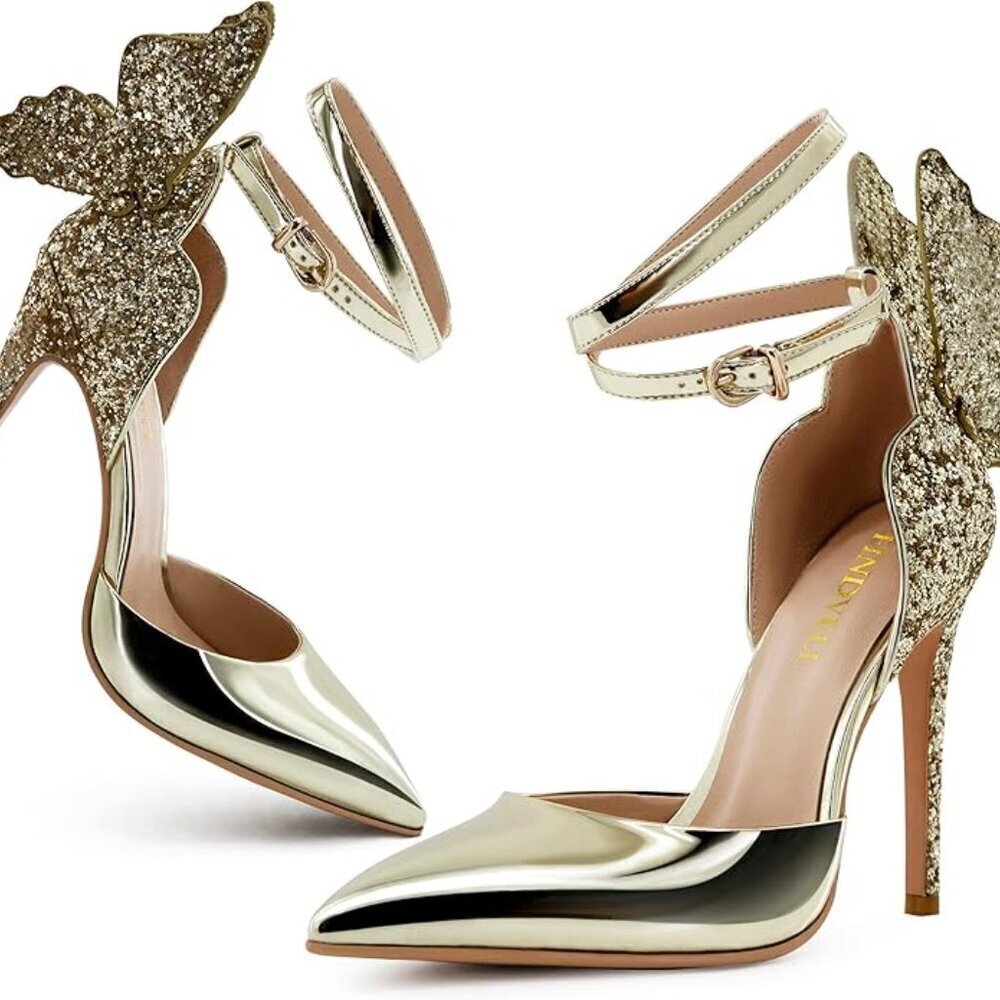 ✨ Gold Butterfly Stiletto Heels | Size 8 | ✨ - Picture 3 of 7